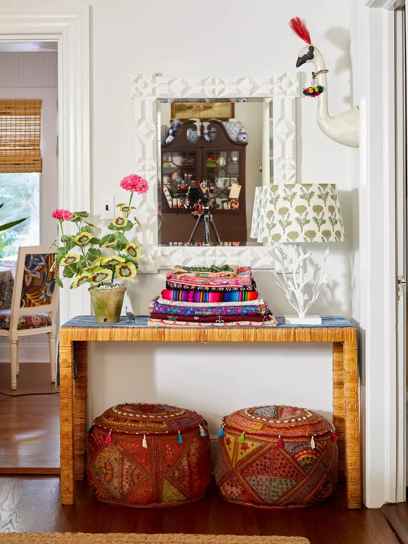 33 Stylish Ottoman Decorating Ideas for Your Living Room 25 Tucked Under a Table