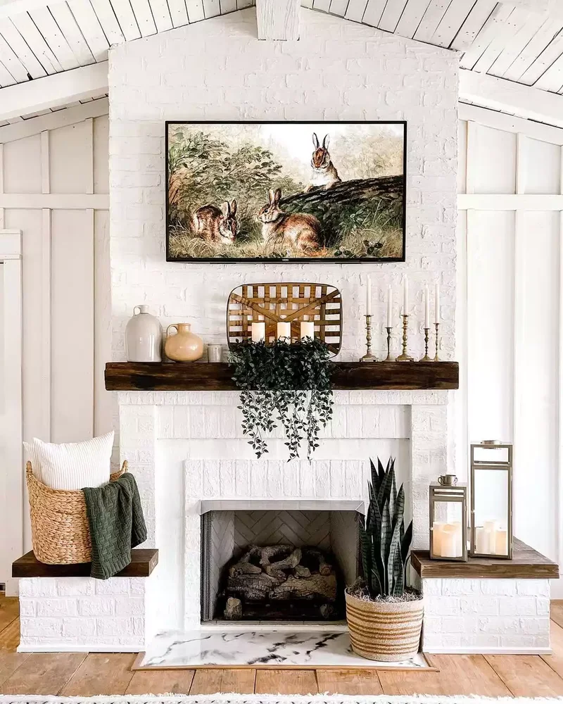 34 Cozy Farmhouse Fireplace Designs to Transform Your Room 1 Turn an Empty Basket Into Decor