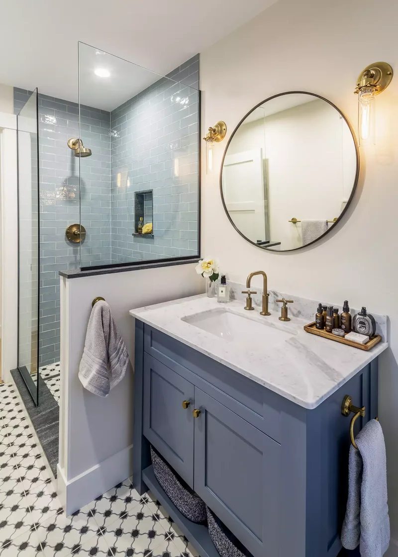 34 Beautiful Blue Bathroom Ideas for Any Style to Refresh 21 Two-Tone Blue Bathroom