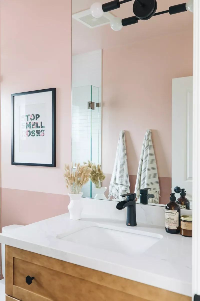 41 Bathroom Paint Color Ideas to Transform Your Space 1 Two-Tone Pink