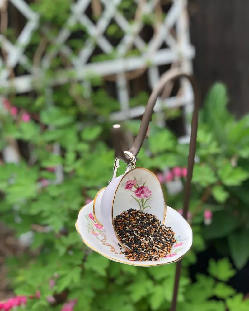 43 Budget-Friendly Backyard Makeover Ideas You'll Love 42 Upcycle a Tea Cup into a Bird Feeder