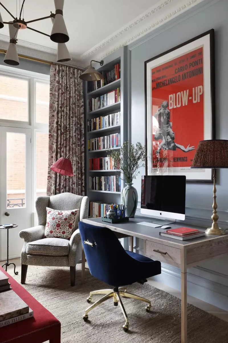 21 Clever Ideas for Adding a Desk to Your Living Room 4 Use Bold Color