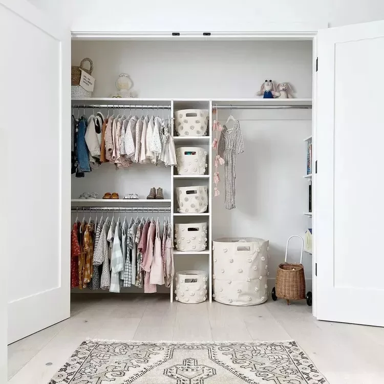12 Beautiful Reach-In Closet Ideas for Your Next Makeover 7 Use Cute Bins for Storage