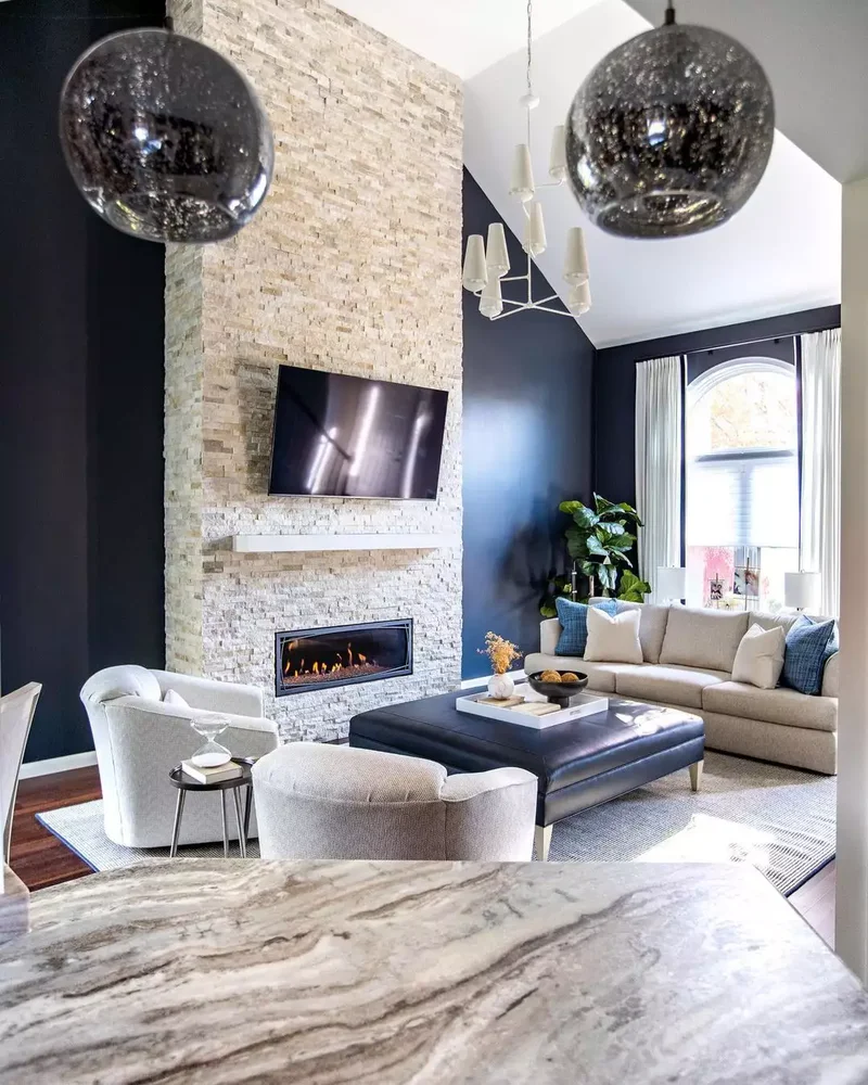 23 Beautiful Blue and Gray Living Room Design Ideas 22 Use Height to Your Advantage