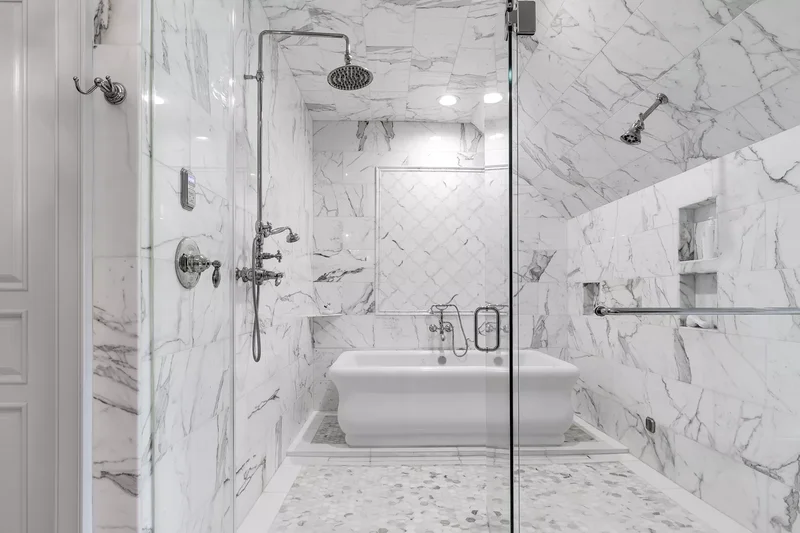 22 Stunning Bathroom Ceiling Designs That Wow Your Guests 2 Use Large Marble Tiles