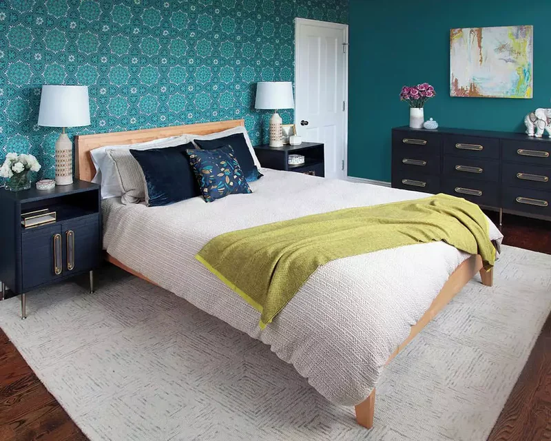 32 Stunning and Striking Teal Bedroom Design Inspirations 23 Use Teal Wallpaper