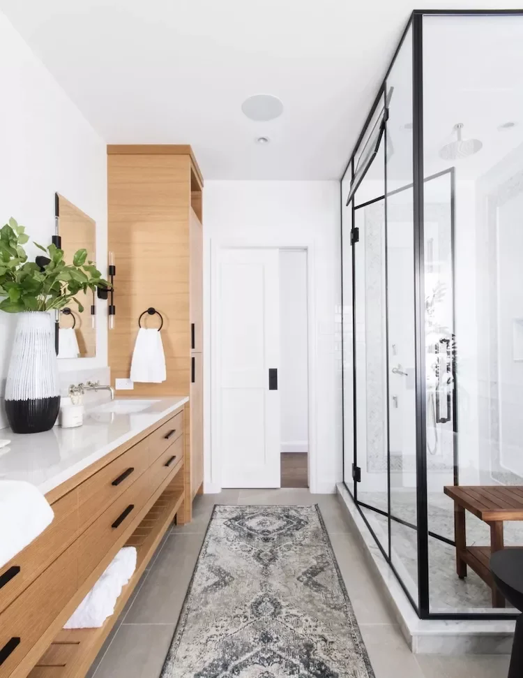 45 Elegant Bathroom Designs That Transform Your Home Spa 15 Use a Runner