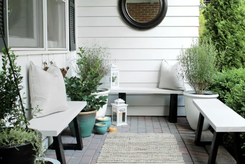66 Beautiful Patio Landscaping Ideas for Your Outdoor Space 7 Utilize Benches for Easy Seating