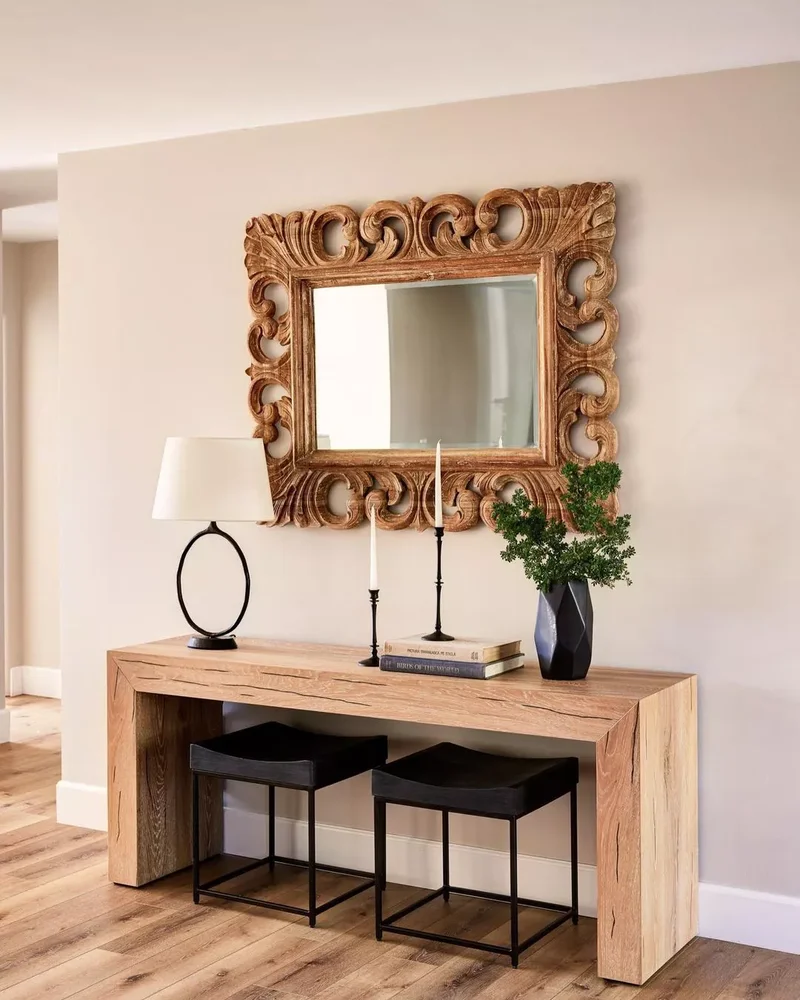 51 Entryway Mirror Ideas That Make Your Space Feel Larger 9 Utilize Multiple Wood Tones