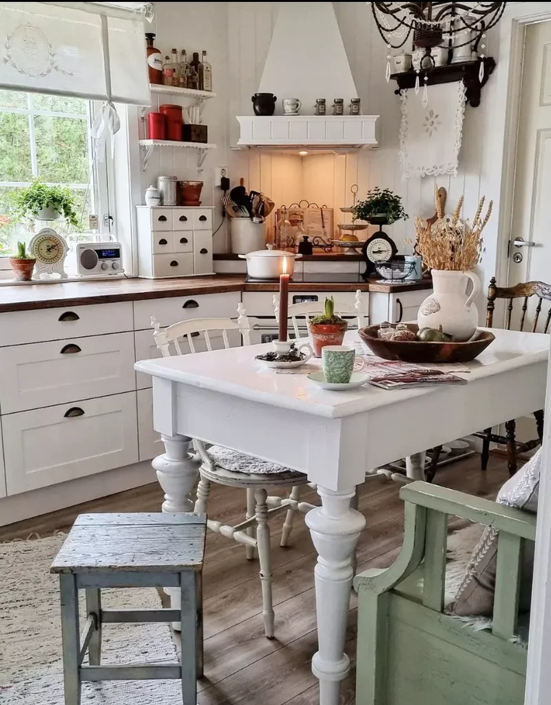 30 Charming Cottagecore Kitchen Ideas for Your Cozy Home 18 Utilize Shabby Chic Pieces