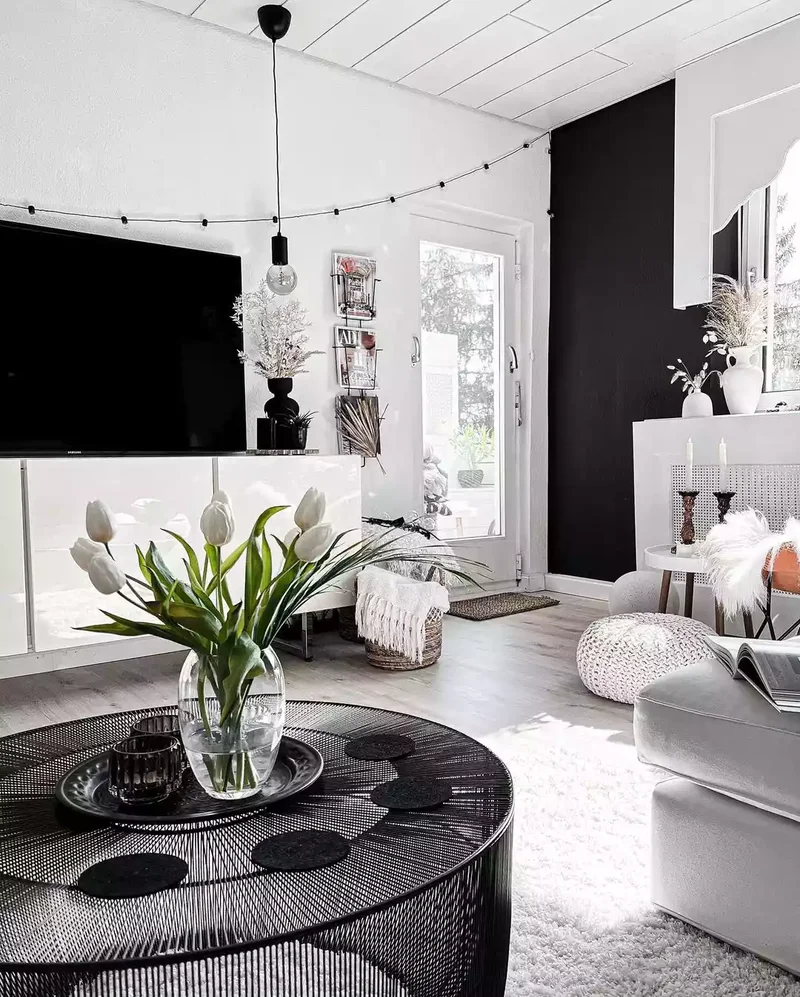 30 Black-and-White Living Room Ideas That Look Stunning 29 Vary Textures and Materials