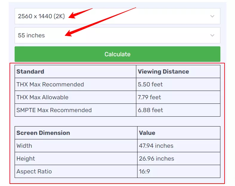 View Results Of TV Viewing Distance Calculator