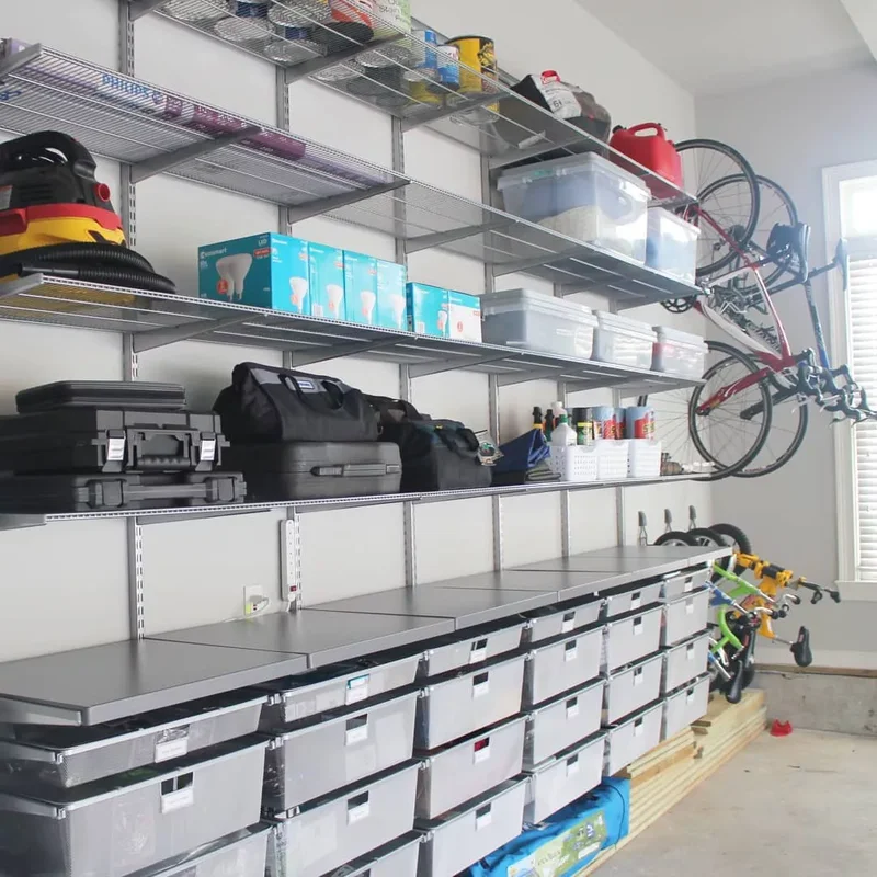 20 Clever Garage Shoe Storage Solutions to Try Today 13 Wall-Mounted Metal Shelf and Drawer System