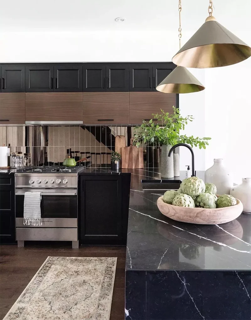 Walnut and Black Cabinets