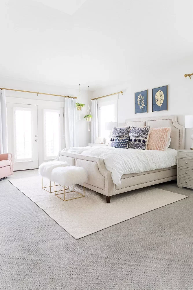 40 White Bedroom Designs That Show This Color Is Far from Dull 6 White Bedroom With Fur Stools