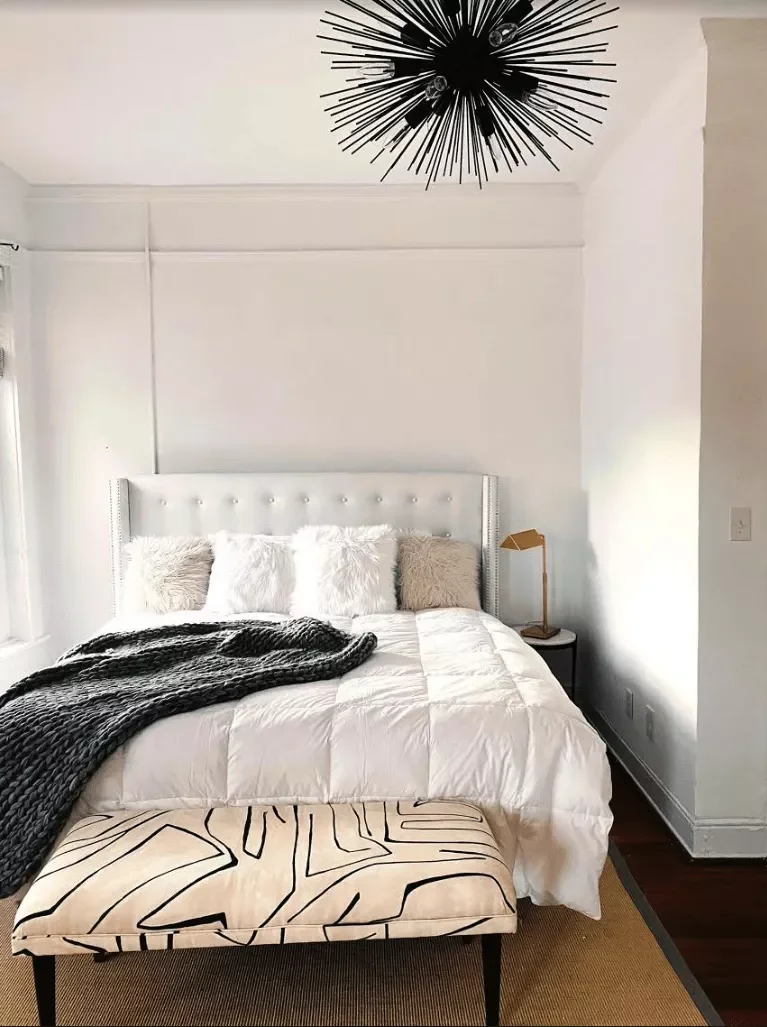 40 White Bedroom Designs That Show This Color Is Far from Dull 2 White Bedroom With Patterned Bench