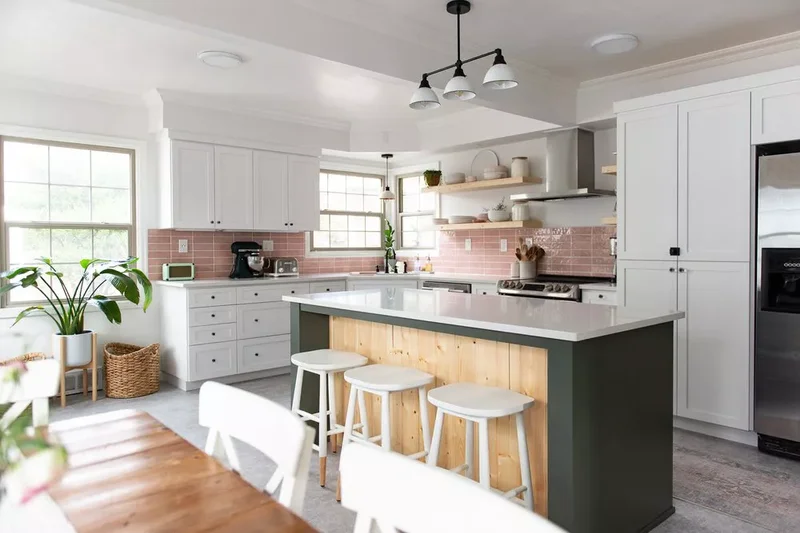 34 White & Wood Kitchen Designs That Feel Fresh and Timeless 34 White Cabinets With a Wood Island and Wood Open Shelves