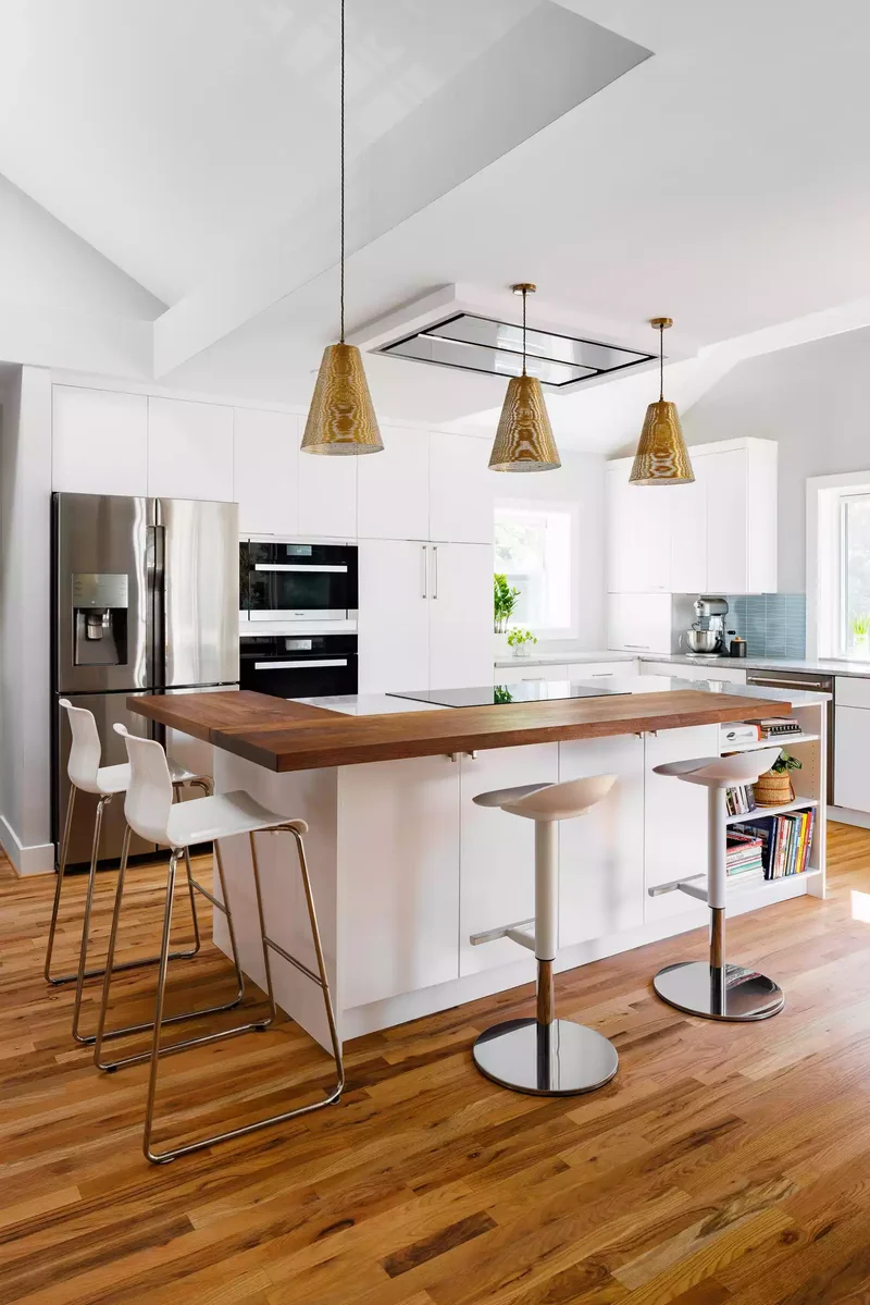 34 White & Wood Kitchen Designs That Feel Fresh and Timeless 3 White Island With a Wooden Countertop
