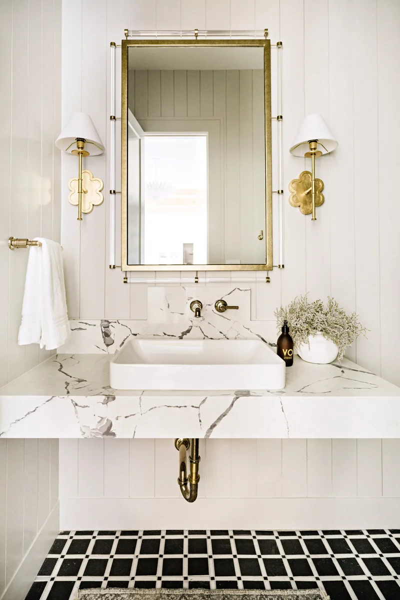 White Marble Bathroom Countertop Idea