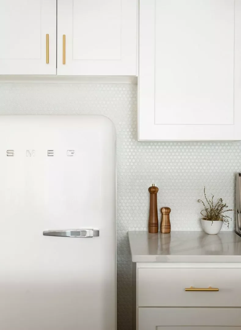 White Penny Tile Backsplash