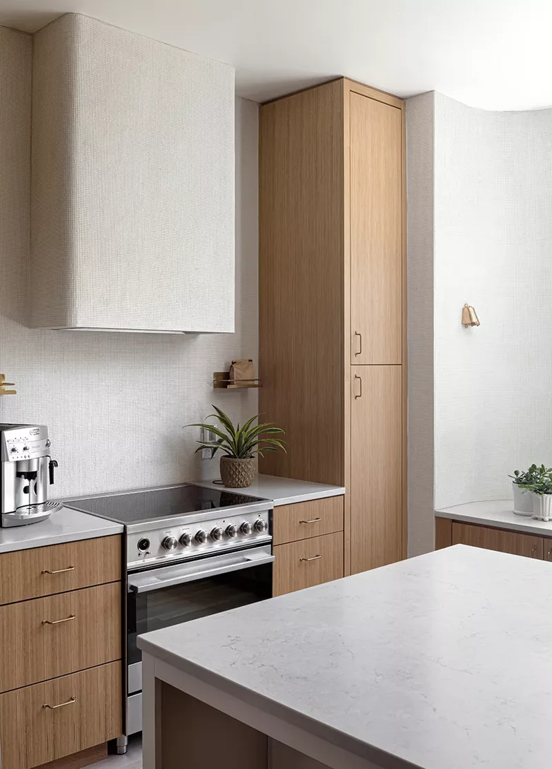 34 White & Wood Kitchen Designs That Feel Fresh and Timeless 18 White Vent Hood With Wooden Cabinetry