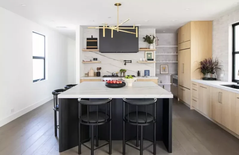 White and Gold Kitchen With Black Accents