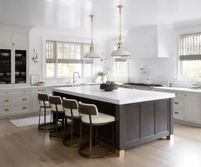 White and Gold Kitchen With Custom Island