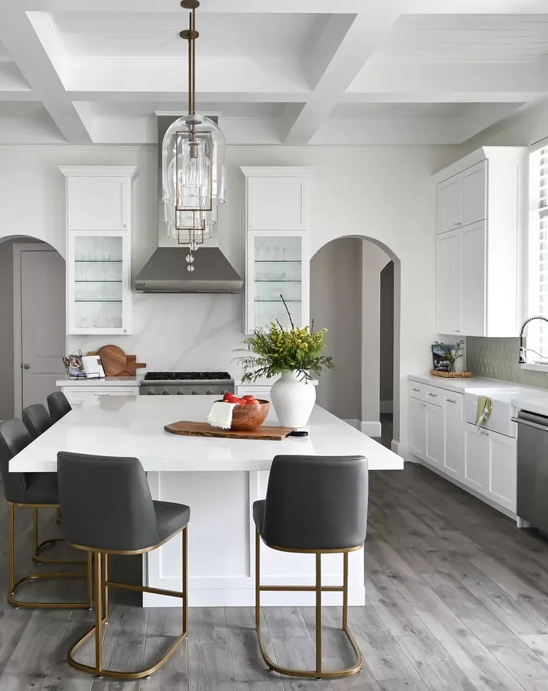 White and Gold Kitchen With Mixed Metals