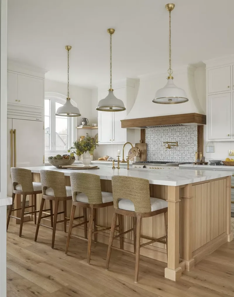 White and Gold Kitchen With Wood Elements