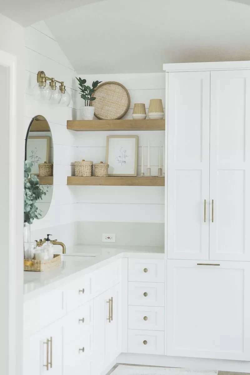 39 Shiplap Bathroom Designs From Farmhouse to Modern Style 37 With Floating Shelves