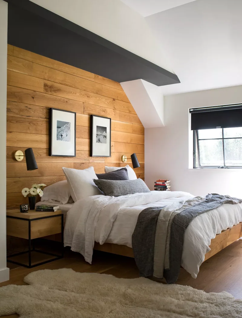 31 Sophisticated Black Bedroom Ideas for Your Dream Space 19 Wood Accent Wall