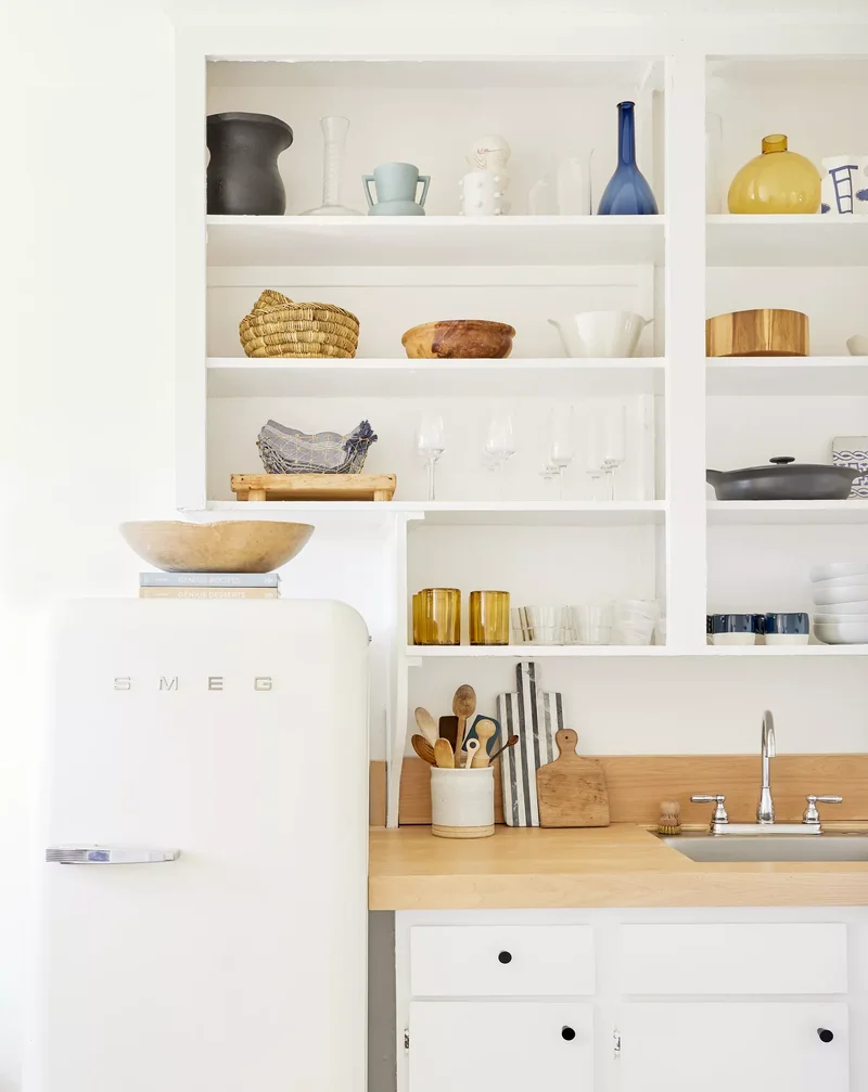 34 White & Wood Kitchen Designs That Feel Fresh and Timeless 23 Wood Butcherblock Counters With White Painted Shelves