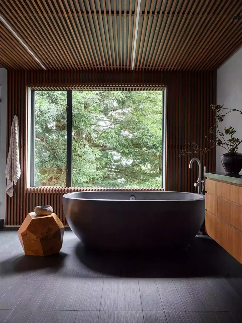 30 Designer Tips for Creating a Japandi Bathroom Retreat 17 Wood Slat Walls