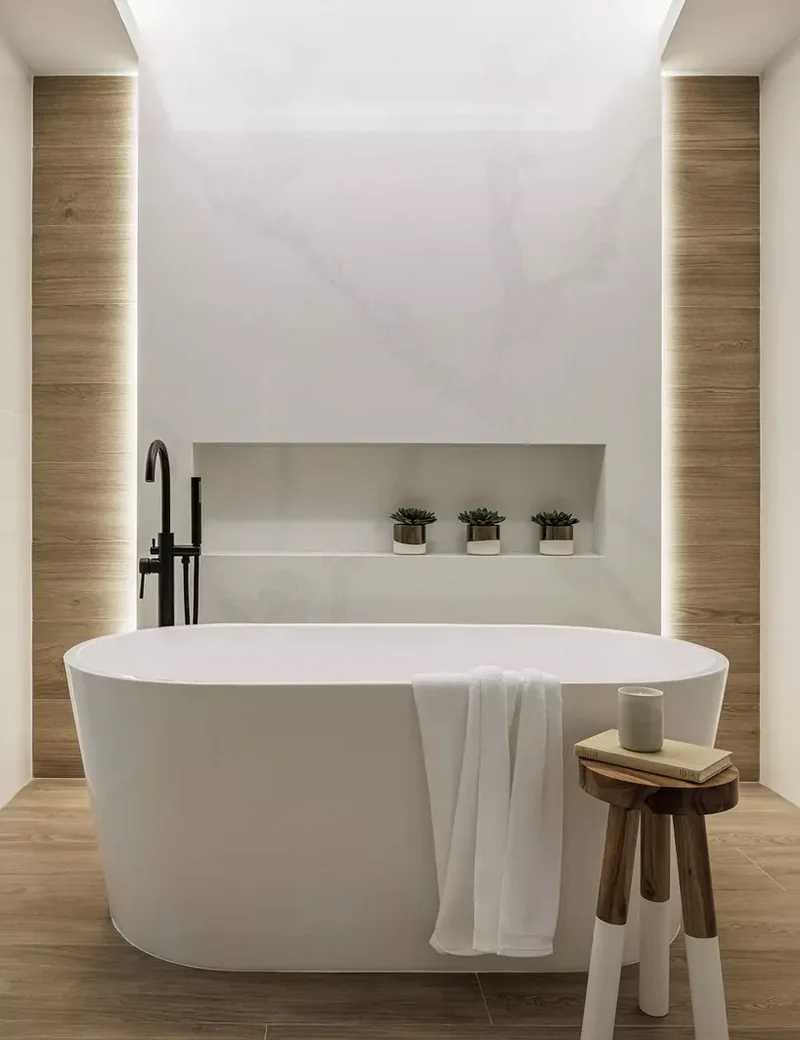 30 Designer Tips for Creating a Japandi Bathroom Retreat 20 Wood and Stone