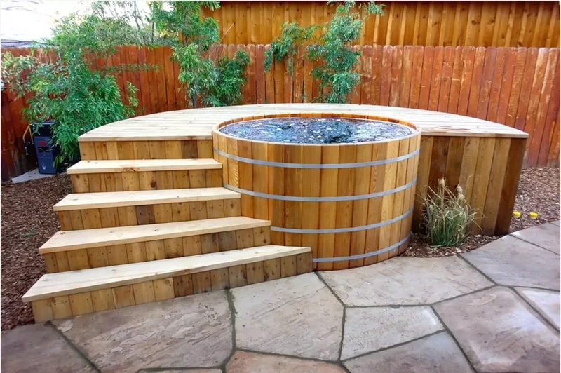 Wooden Barrel Hot Tub Deck