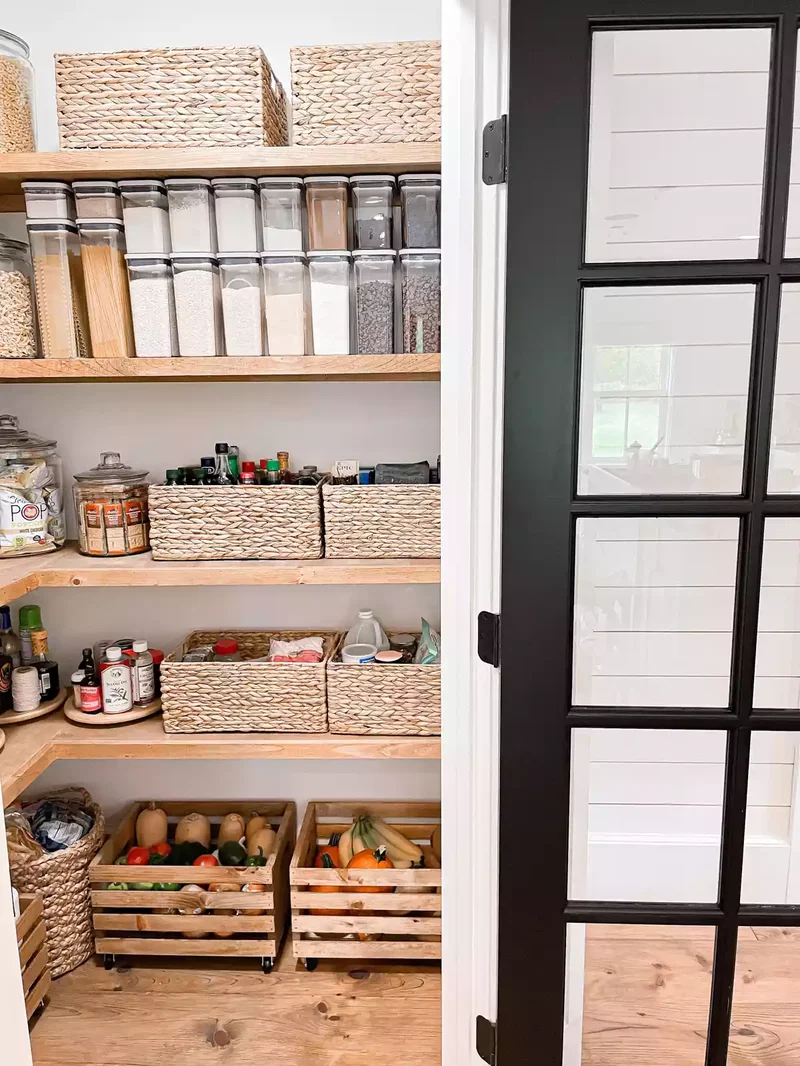 37 Corner Pantry Solutions That Boost Space and Design 7 Wooden Produce Bins
