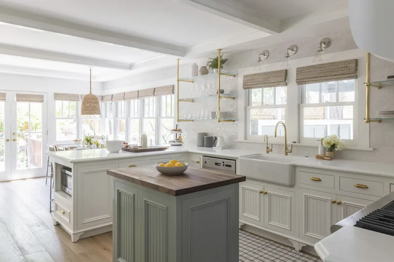 16 Coastal Kitchen Designs That Channel Nancy Meyers Vibes 7 Woven Textures